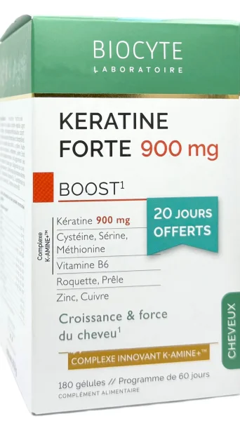 Зміцнює та допомагає відростити довжину волосся / KERATINE FORTE 900MG BOOST PACK K-Amine / Biocyte
