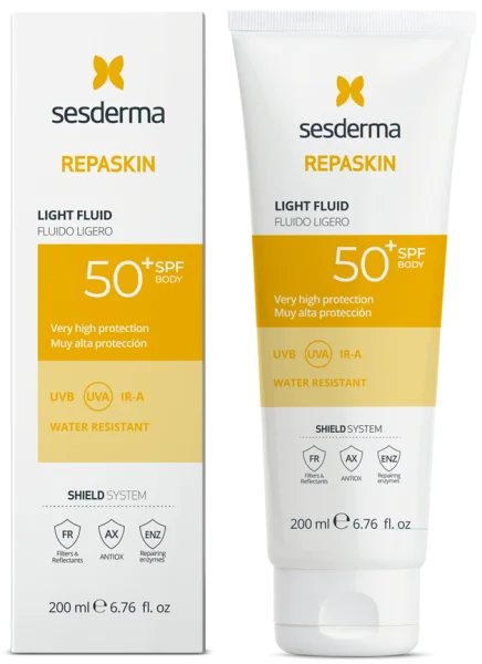 Солнцезащитный лосьон SPF50 / REPASKIN Light Fluid Body Sunscreen SPF50+ / Sesderma
