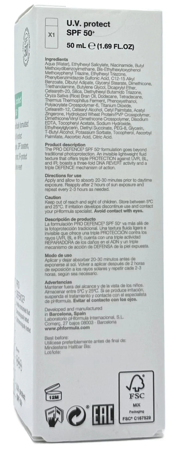 Сонцезахисний крем / U.V. protect SPF50+ PRO DEFENCE3 / pHformula