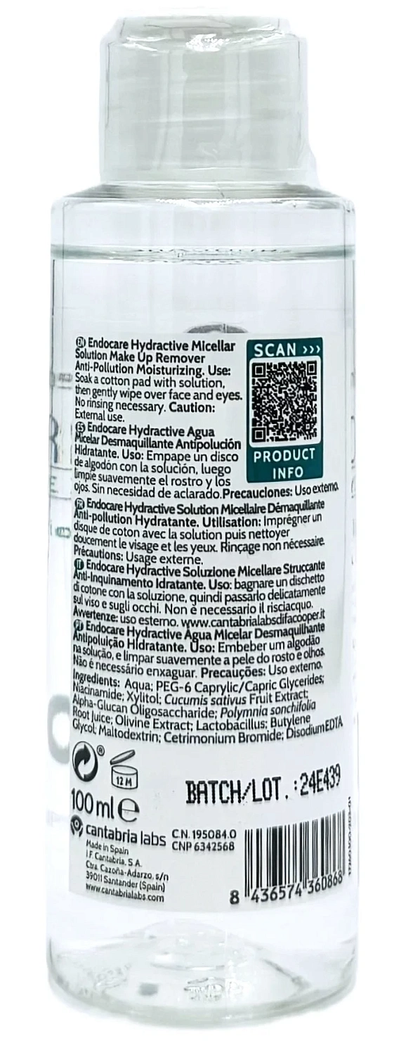 Гідроактивна міцелярна вода із зволожуючою дією /  Endocare Hydractive Micellar Solution / Cantabria Labs