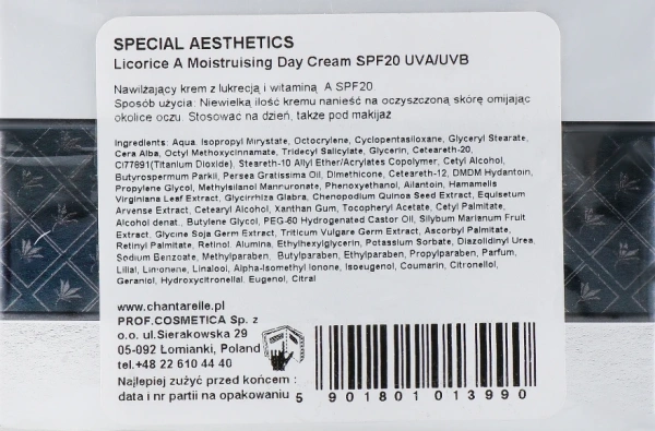 Увлажняющий дневной крем с лакрицей и витамином А / Licorice A Moisturising Day Cream SPF20 UVA/UVB Smoothing Freshness / Chantarelle купить