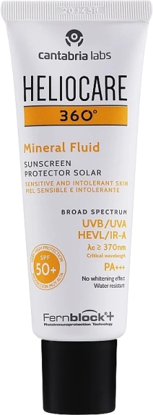 Жидкий солнцезащитный крем со 100% минеральными фильтрами / HELIOCARE 360º Mineral Fluid SPF 50+ / Cantabria Labs купить