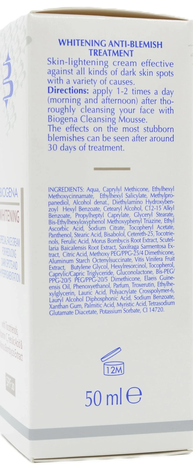 Освітлюючий  крем проти пігментних плям SPF20 / WHITENING / Biogena