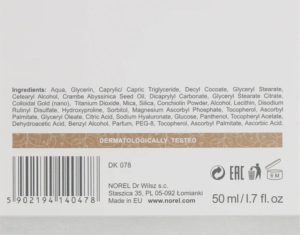 Оздоровчий крем із колоїдним золотом / Pearls and Gold – Revitalizing cream with colloidal gold / Norel купить