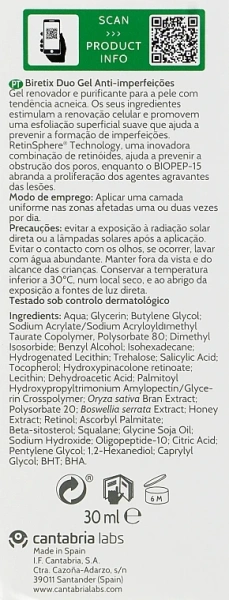 Себорегулирующий гель для кожи с акне Biretix / BIRETIX DUO GEL ANT-IMPRF / Cantabria Labs купить
