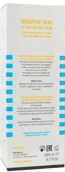 Крем солнцезащитный SPF50+ для лица и тела SENSITIVE / Sensetive Skin Active Protection SPF50+ / Histomer купить