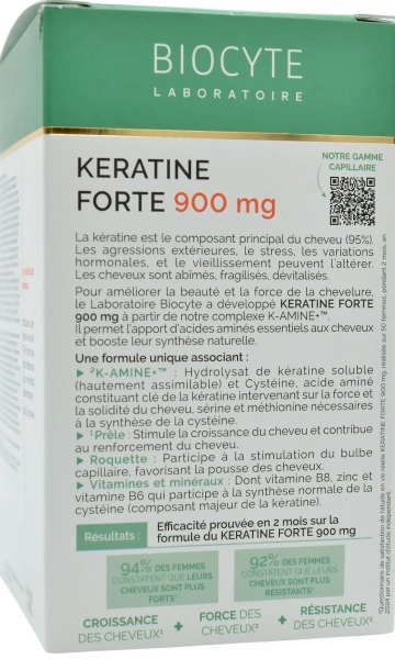 Зміцнює та допомагає відростити довжину волосся / KERATINE FORTE 900MG BOOST PACK K-Amine / Biocyte