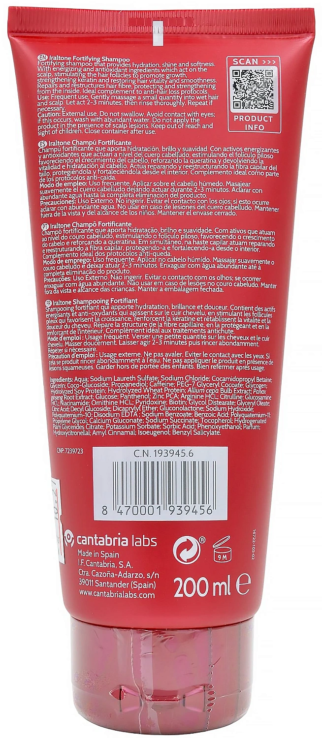 Зміцнюючий шампунь проти випадання волосся / Iralton Fortifying Shampoo / Cantabria labs