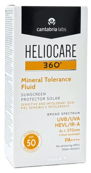 Солнцезащитный минеральный крем-флюид SPF50 для чувствительной кожи Heliocare 360º / HELIOCARE 360º MINERAL TOLERANCE FLUID SPF50 / Cantabria Labs купить
