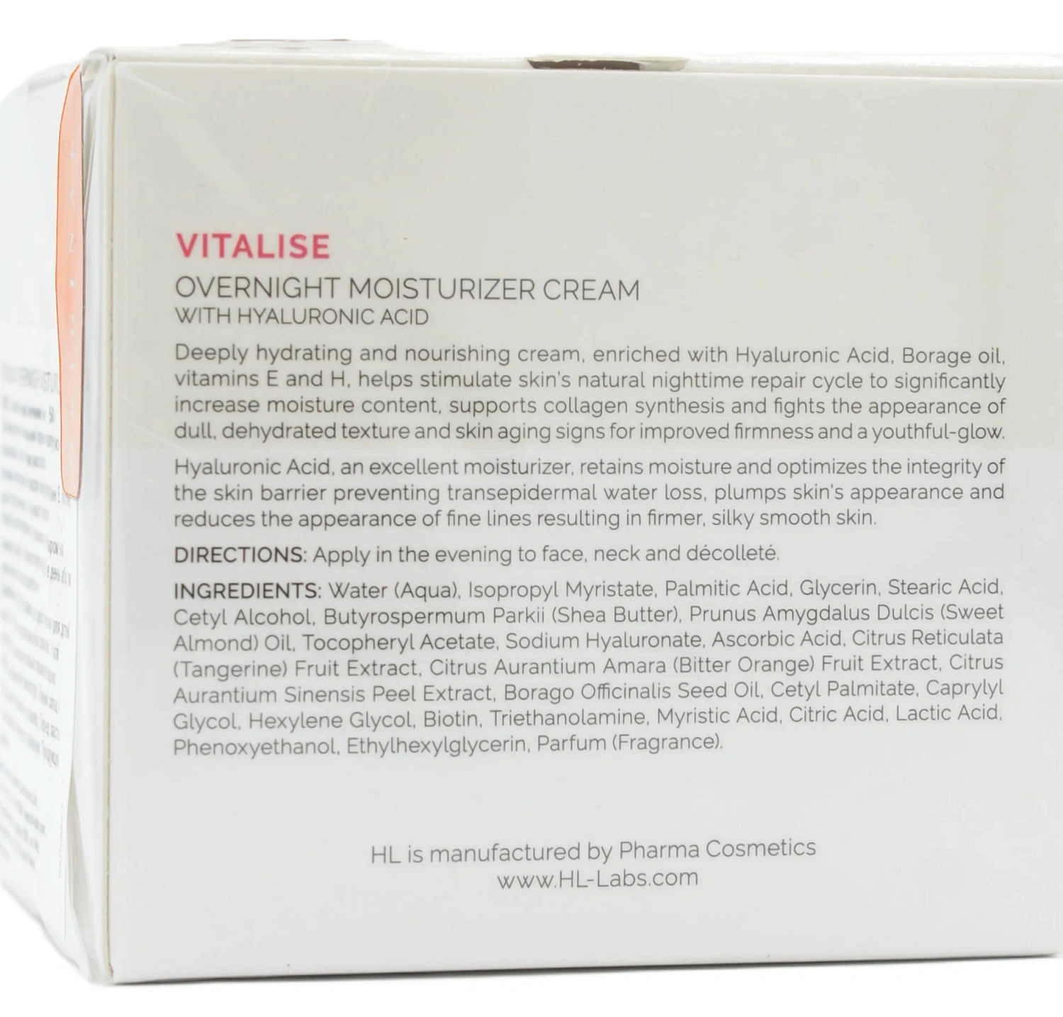 Ночной крем с гиалуроной кислотой / VITALISE OVERNIGHT MOISTURIZER CREAM / Holy Land