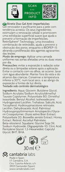 Себорегулюючий гель для шкіри з акне Biretix / BIRETIX DUO GEL ANT-IMPRF / Cantabria Labs купить